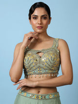 Green women shaded embellished palazzo suit