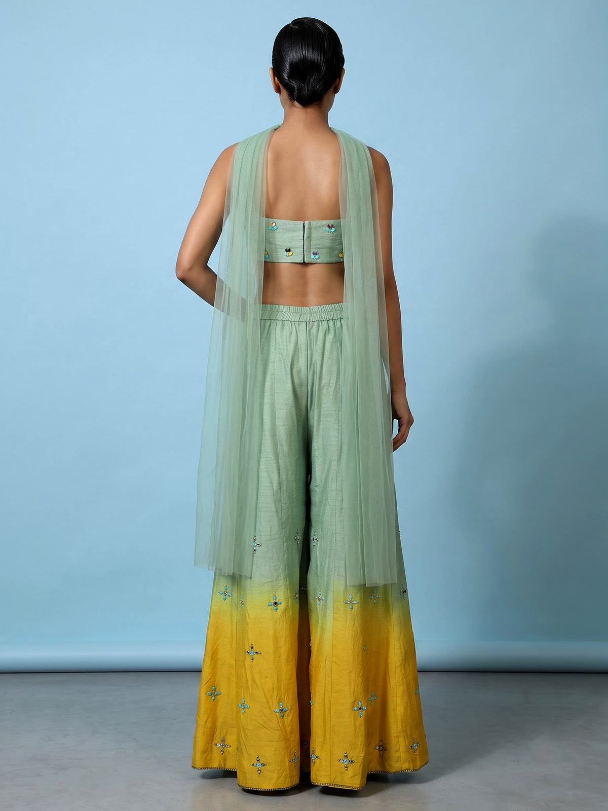 Green women shaded embellished palazzo suit