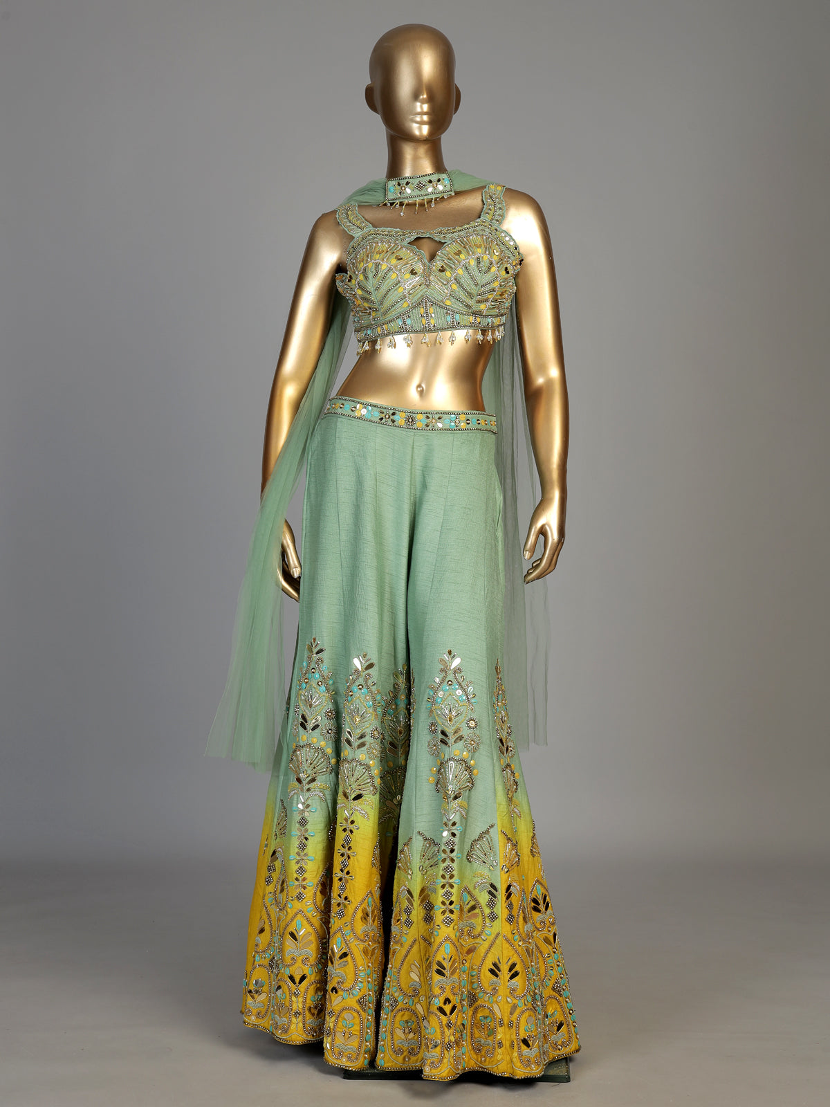 Green women shaded embellished palazzo suit