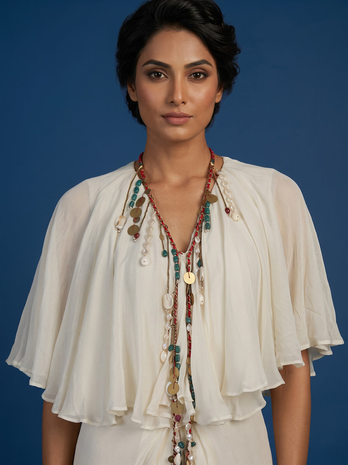 White women embellished cape style indo western