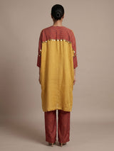 Mustard yellow women embroidered tussar silk pant suit
