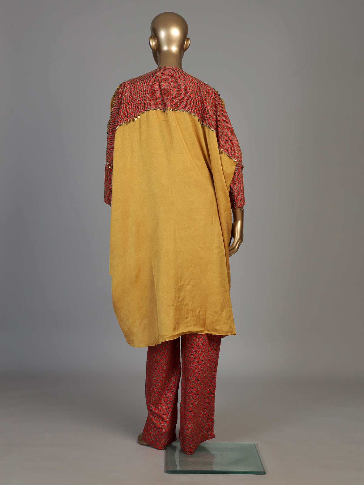 Mustard yellow women embroidered tussar silk pant suit