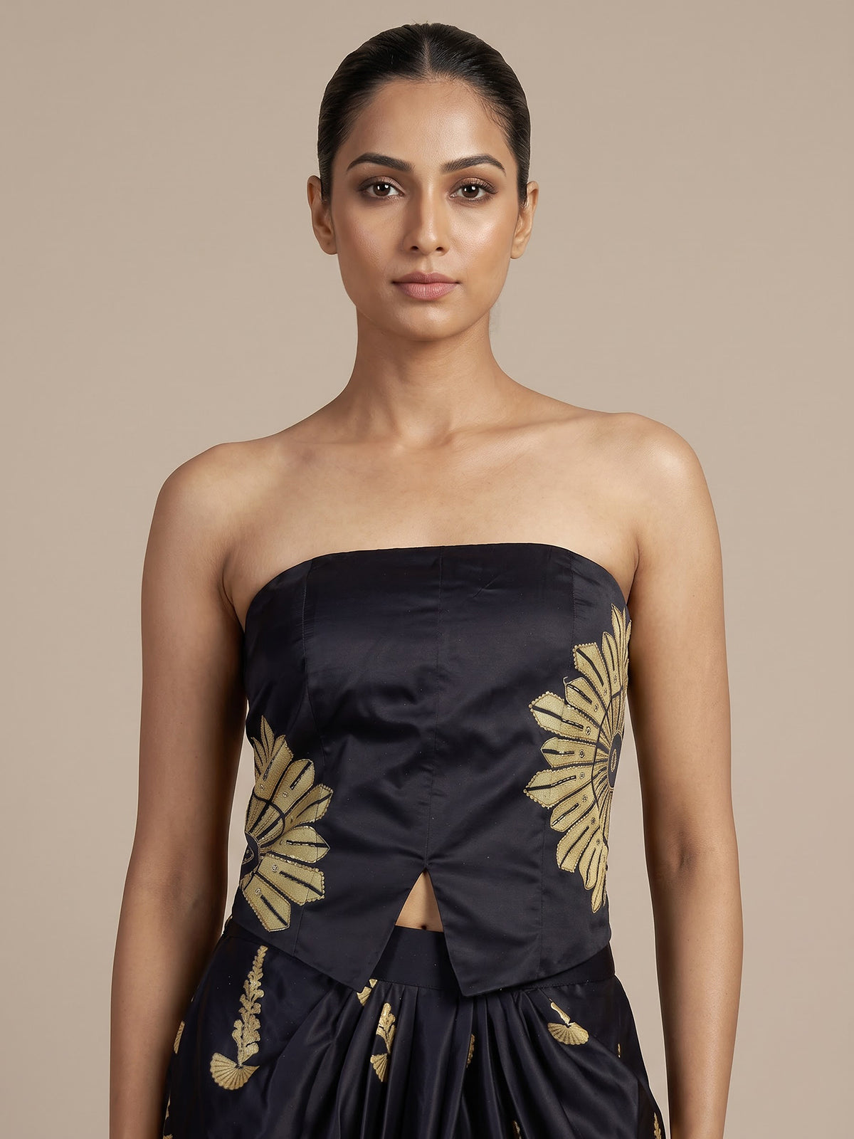Black women draped dhoti skirt indo western