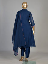 Navy blue women floral threadwork pant suit