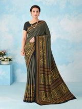 Black printed crepe silk saree for casual