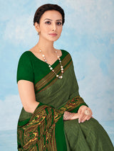 Green printed crepe silk casual saree for women