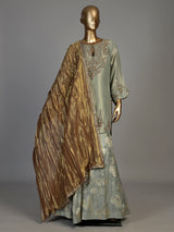 Pastel green women gold floral sharara suit