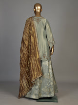 Pastel green women gold floral sharara suit