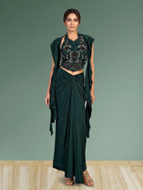 Green women designer cowl skirt indo western