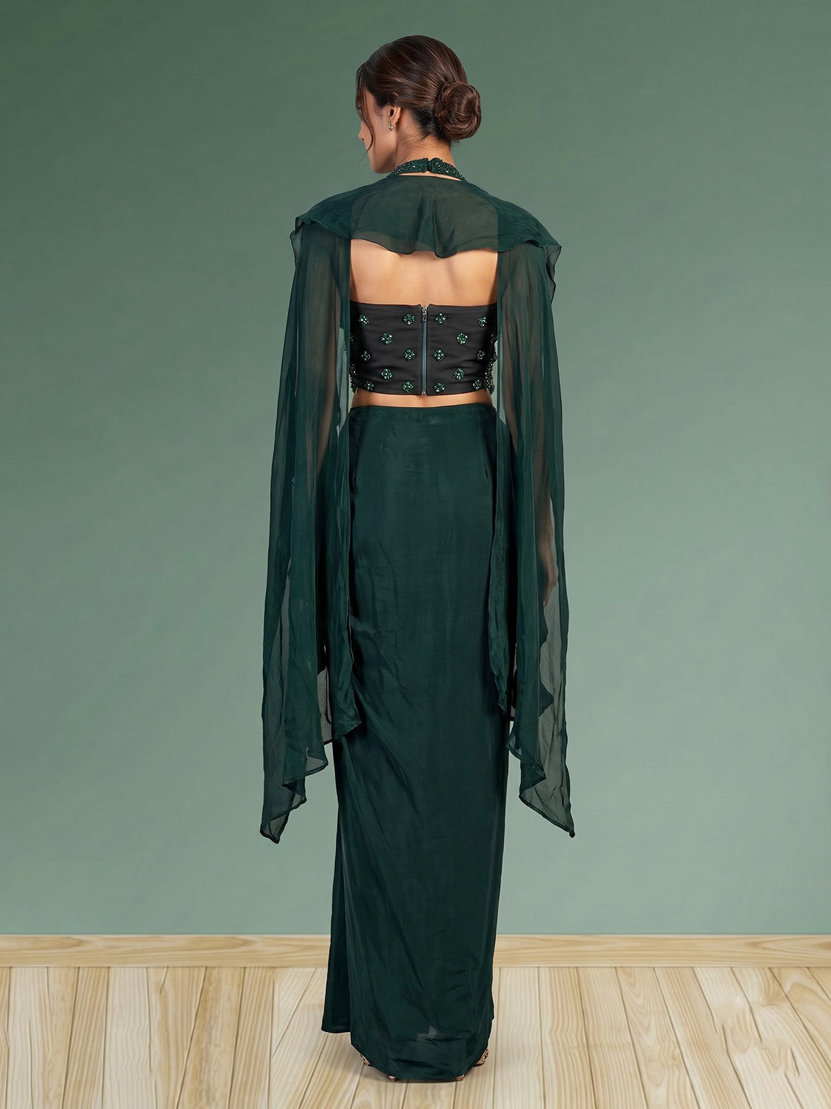 Green women designer cowl skirt indo western