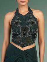 Green women designer cowl skirt indo western