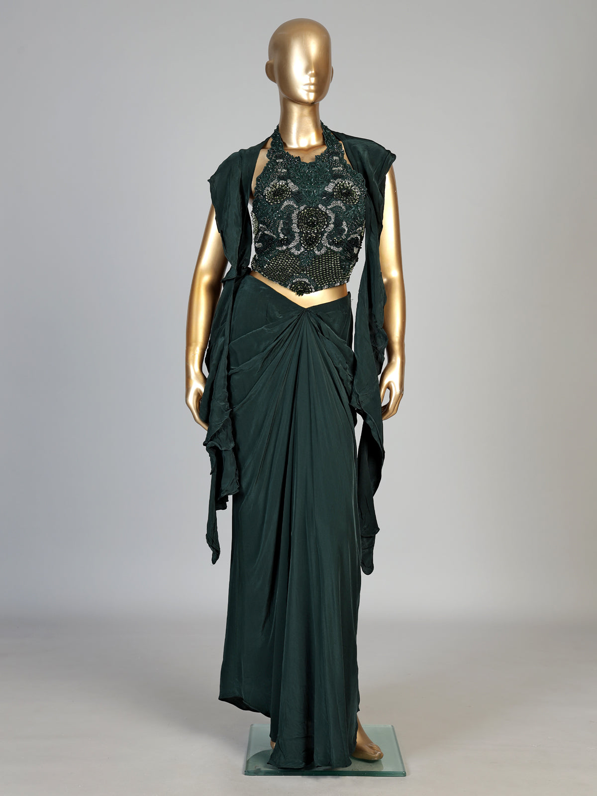 Green women designer cowl skirt indo western