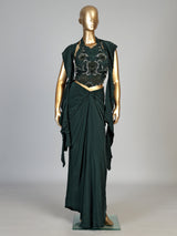 Green women designer cowl skirt indo western