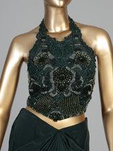 Green women designer cowl skirt indo western