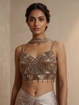 Silver brown women shaded cowl skirt indo western