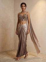 Silver brown women shaded cowl skirt indo western