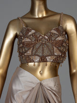 Silver brown women shaded cowl skirt indo western