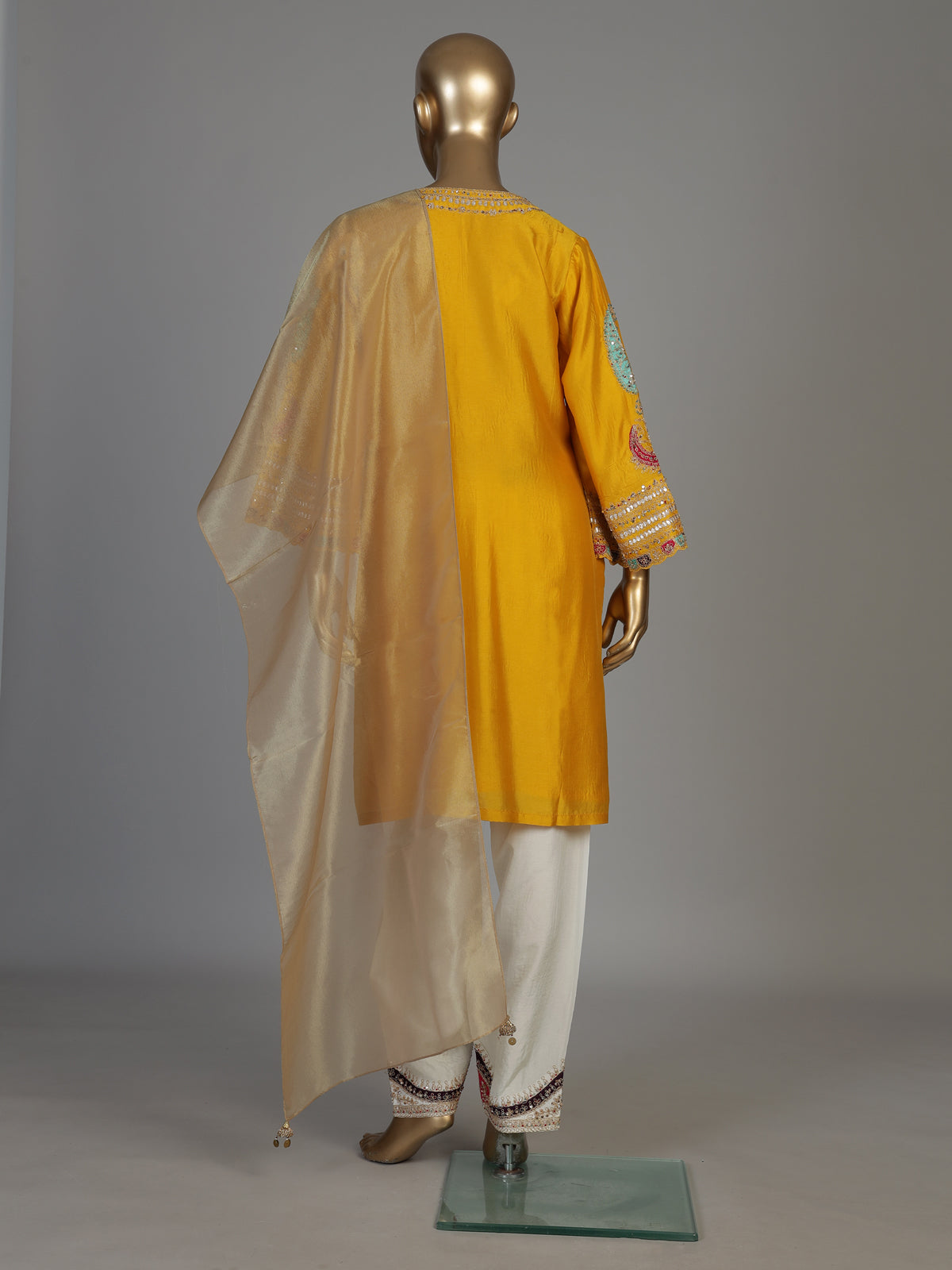 Yellow women paisley embellished palazzo suit