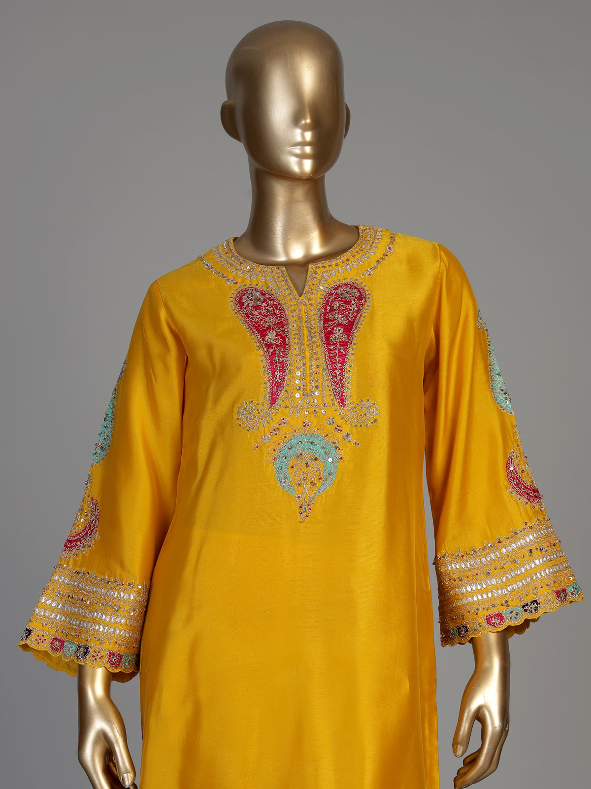Yellow women paisley embellished palazzo suit