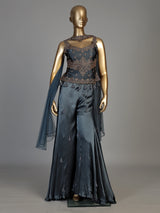 Grey women traditional medallion sharara suit