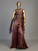 Brown women traditional medallion sharara suit