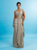 Beige women dazzling lurex ready to wear saree