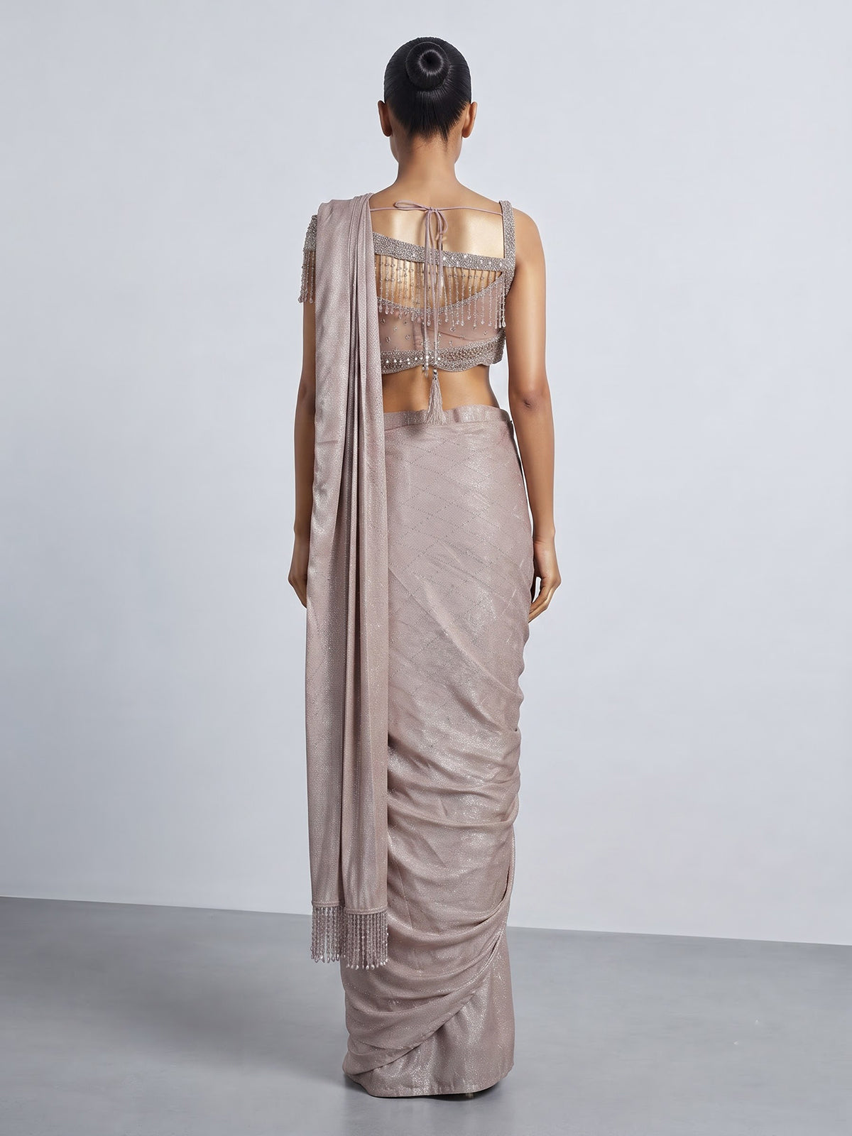 Onion pink women dreamy shimmer ready to wear saree