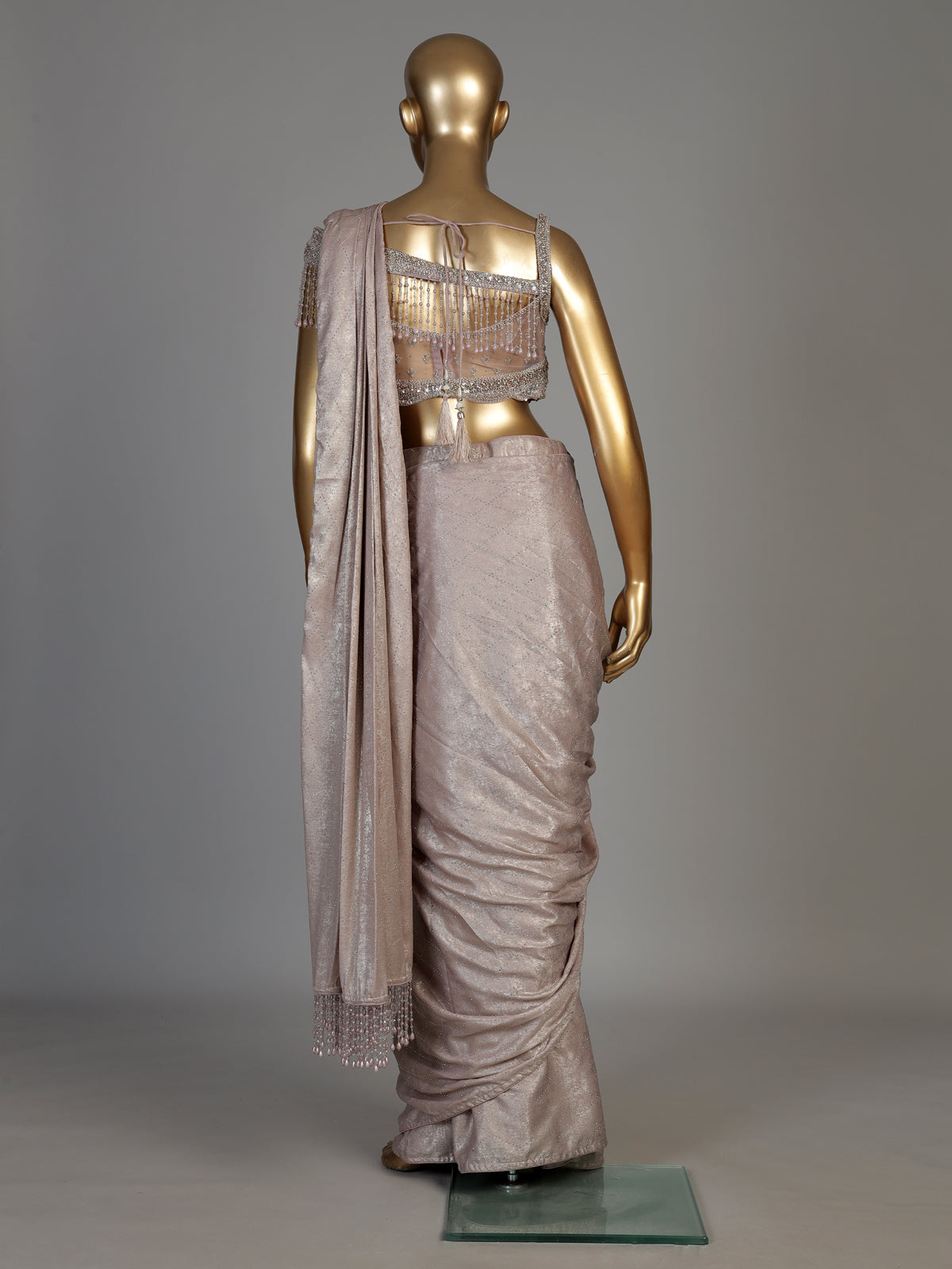 Onion pink women dreamy shimmer ready to wear saree