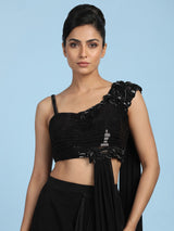 Black women sculpted glam ready to wear saree