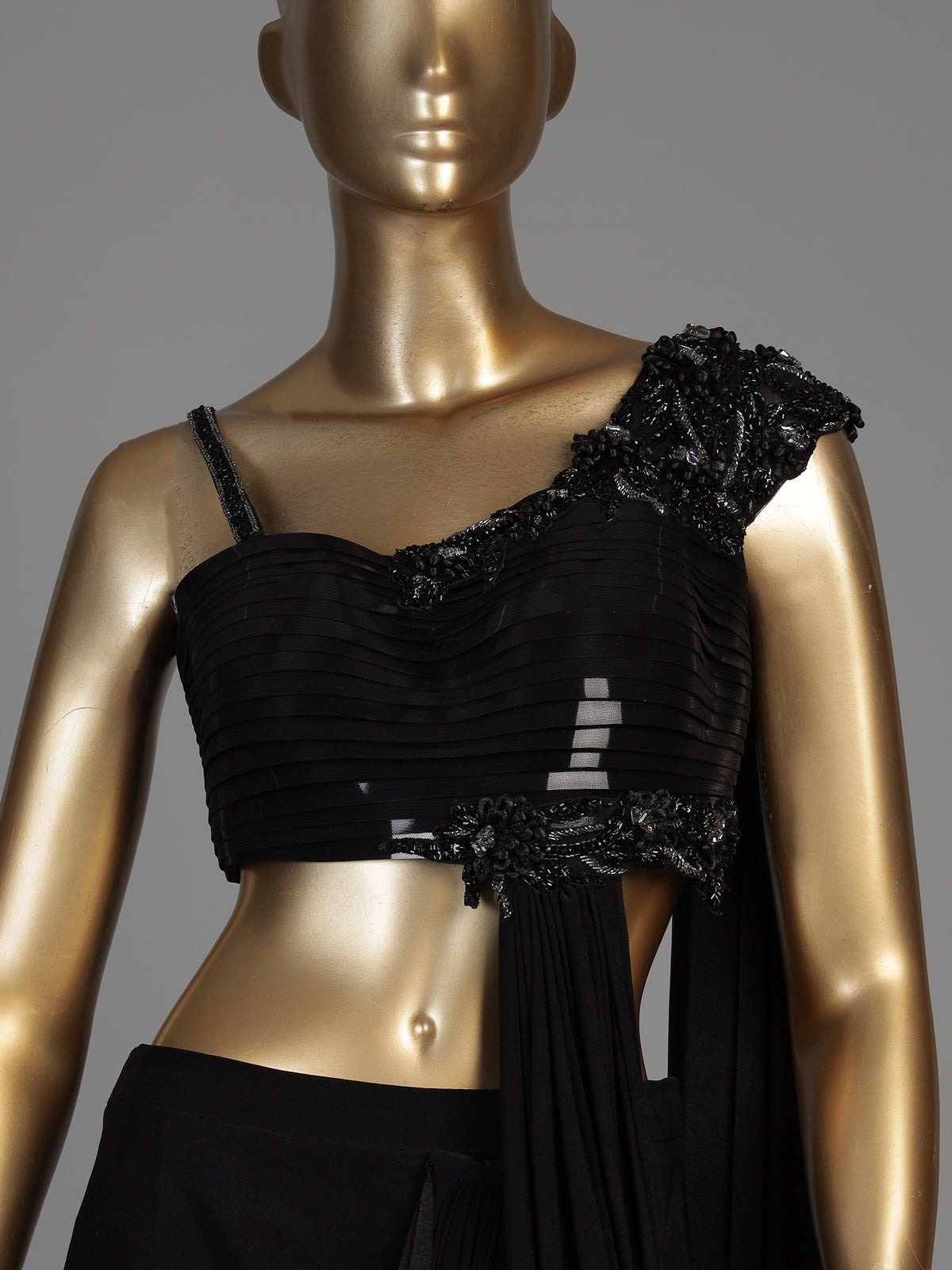 Black women sculpted glam ready to wear saree