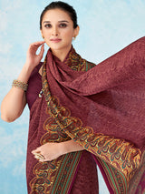 Pink crepe silk printed saree with unstitched blouse