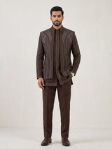 Brown men sculpted embroidered indo western