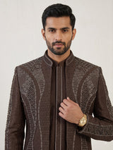 Brown men sculpted embroidered indo western