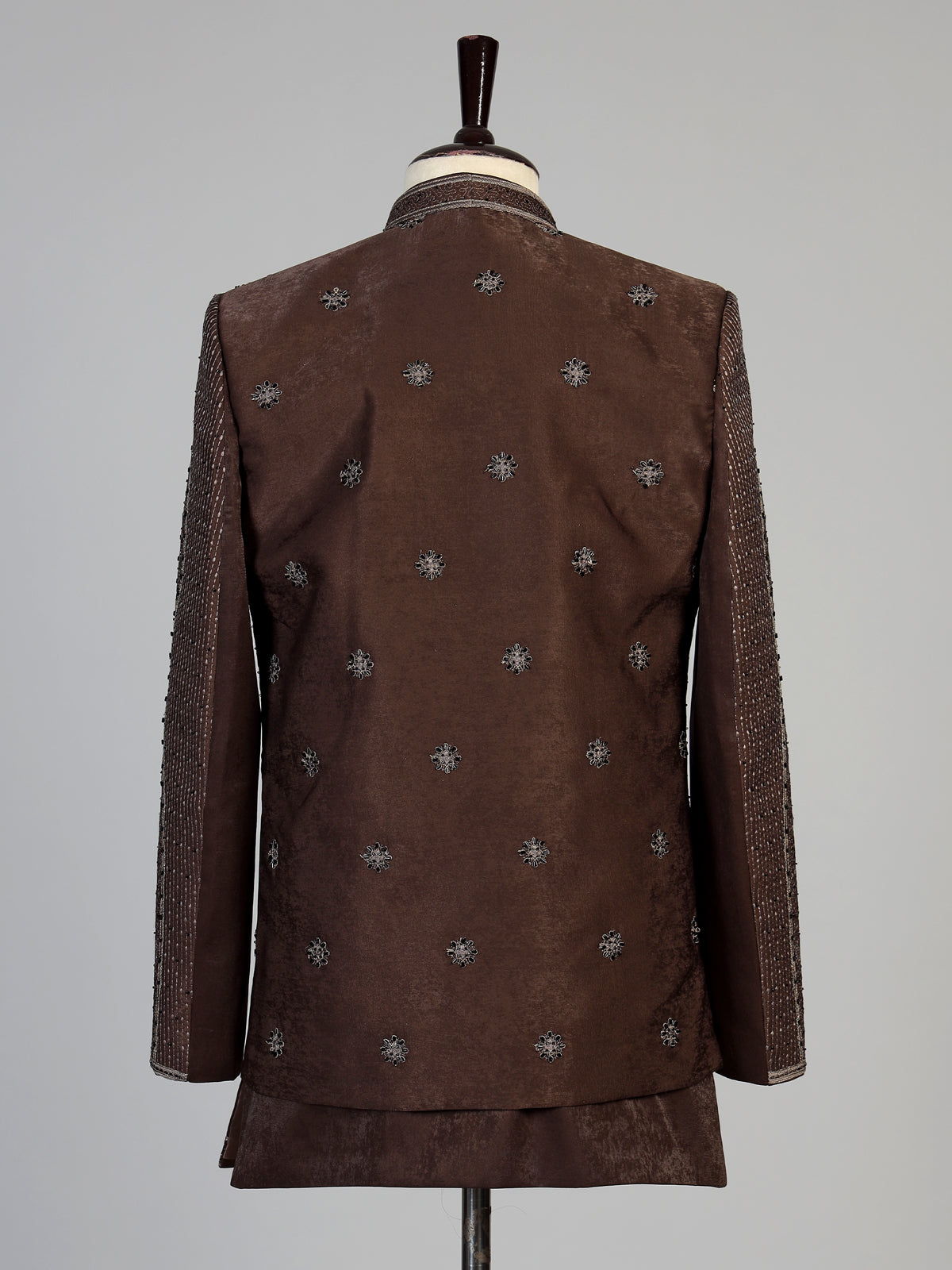 Brown men sculpted embroidered indo western