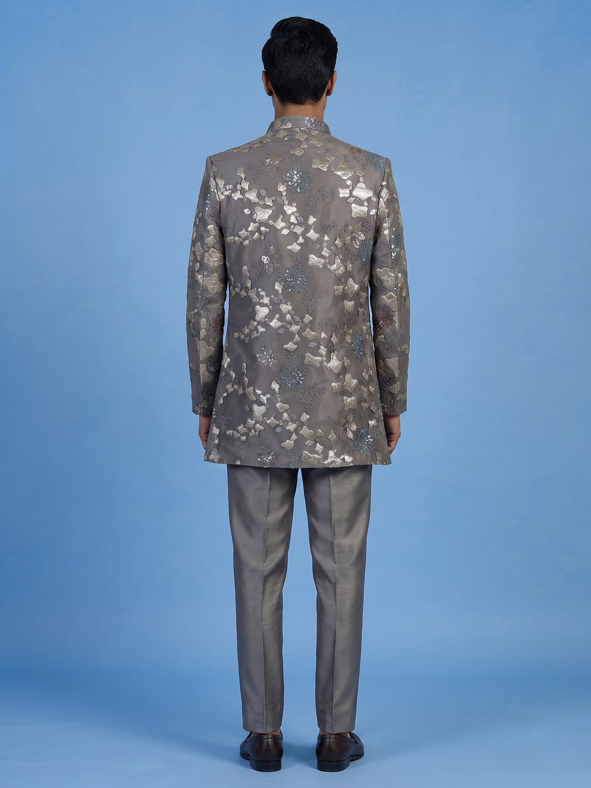 Grey men abstract metallic bandhgala indo western
