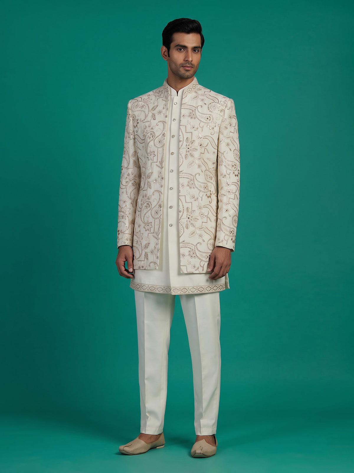 Off white men paisley embroidered indo western