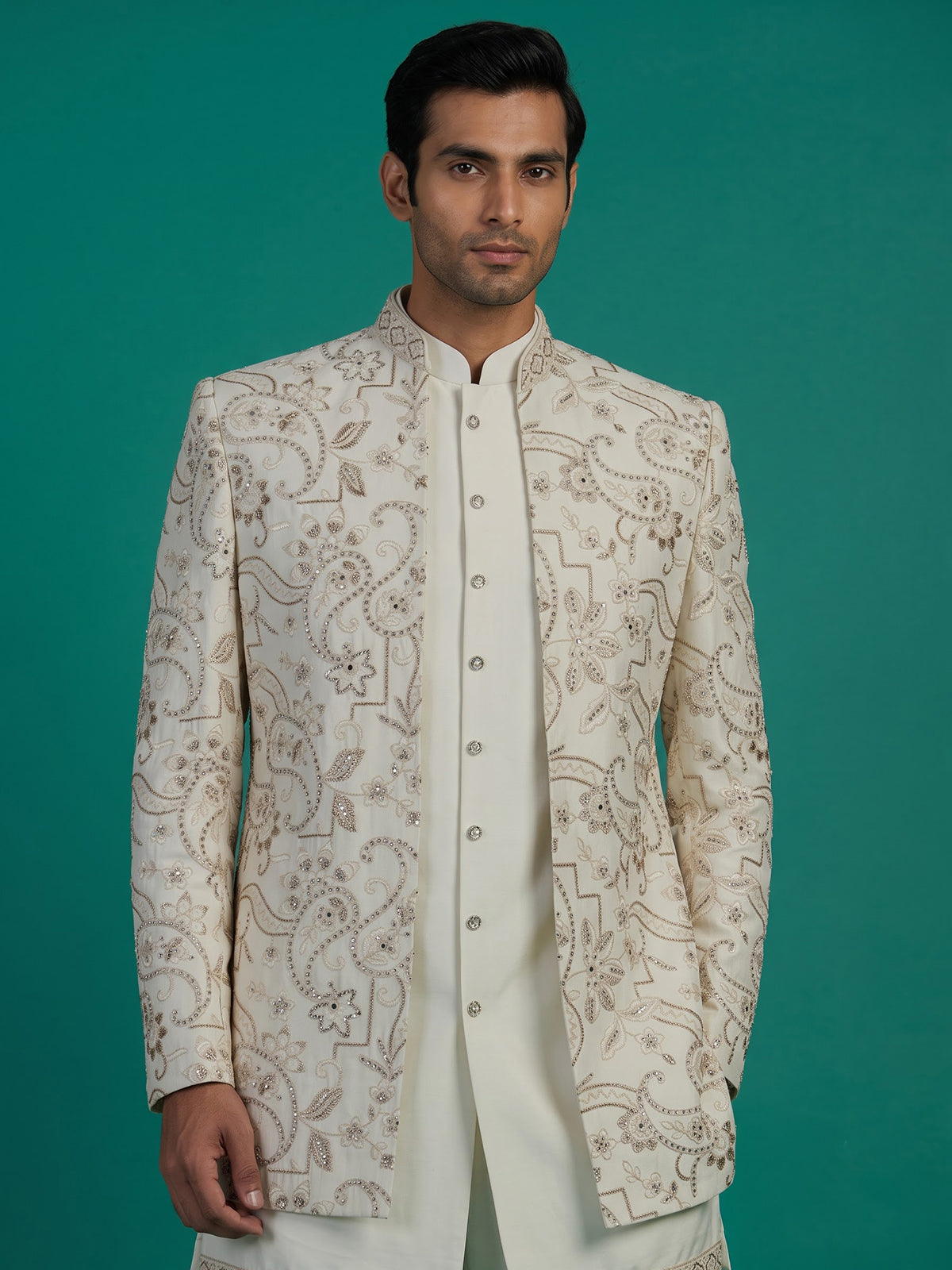 Off white men paisley embroidered indo western