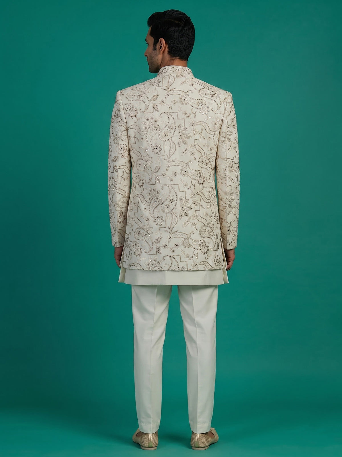 Off white men paisley embroidered indo western