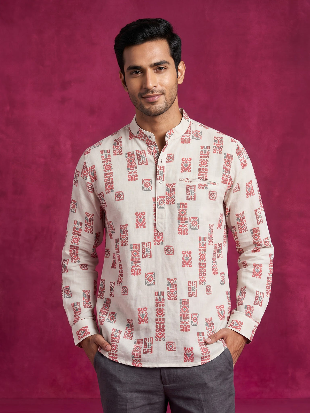 Off white men aztec printed chinese kurta