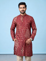 Maroon men geometric printed chinese kurta