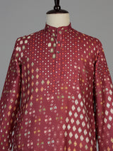 Maroon men geometric printed chinese kurta