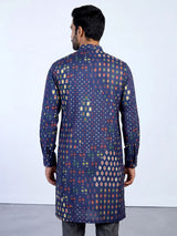 Blue men geometric printed chinese kurta