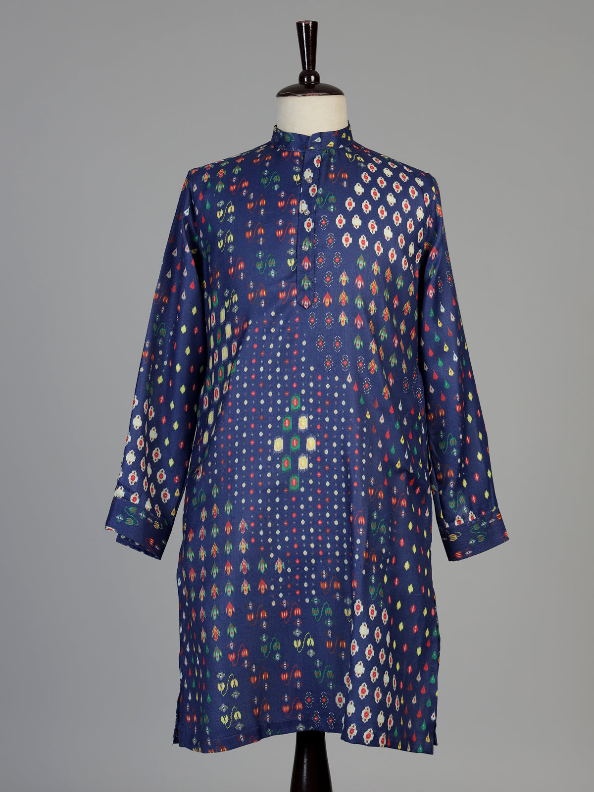 Blue men geometric printed chinese kurta