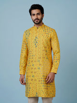 Yellow men geometric printed chinese kurta