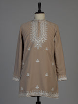 Dark beige men floral embellished chinese kurta