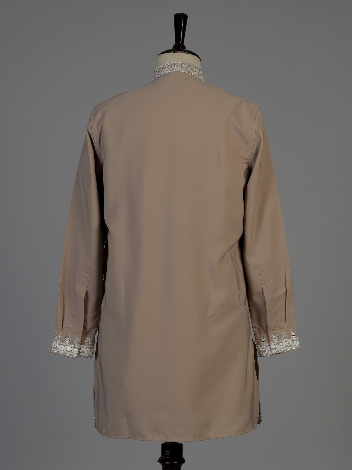 Dark beige men floral embellished chinese kurta