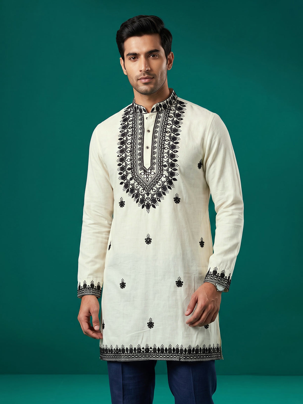 White men floral abhla chinese kurta
