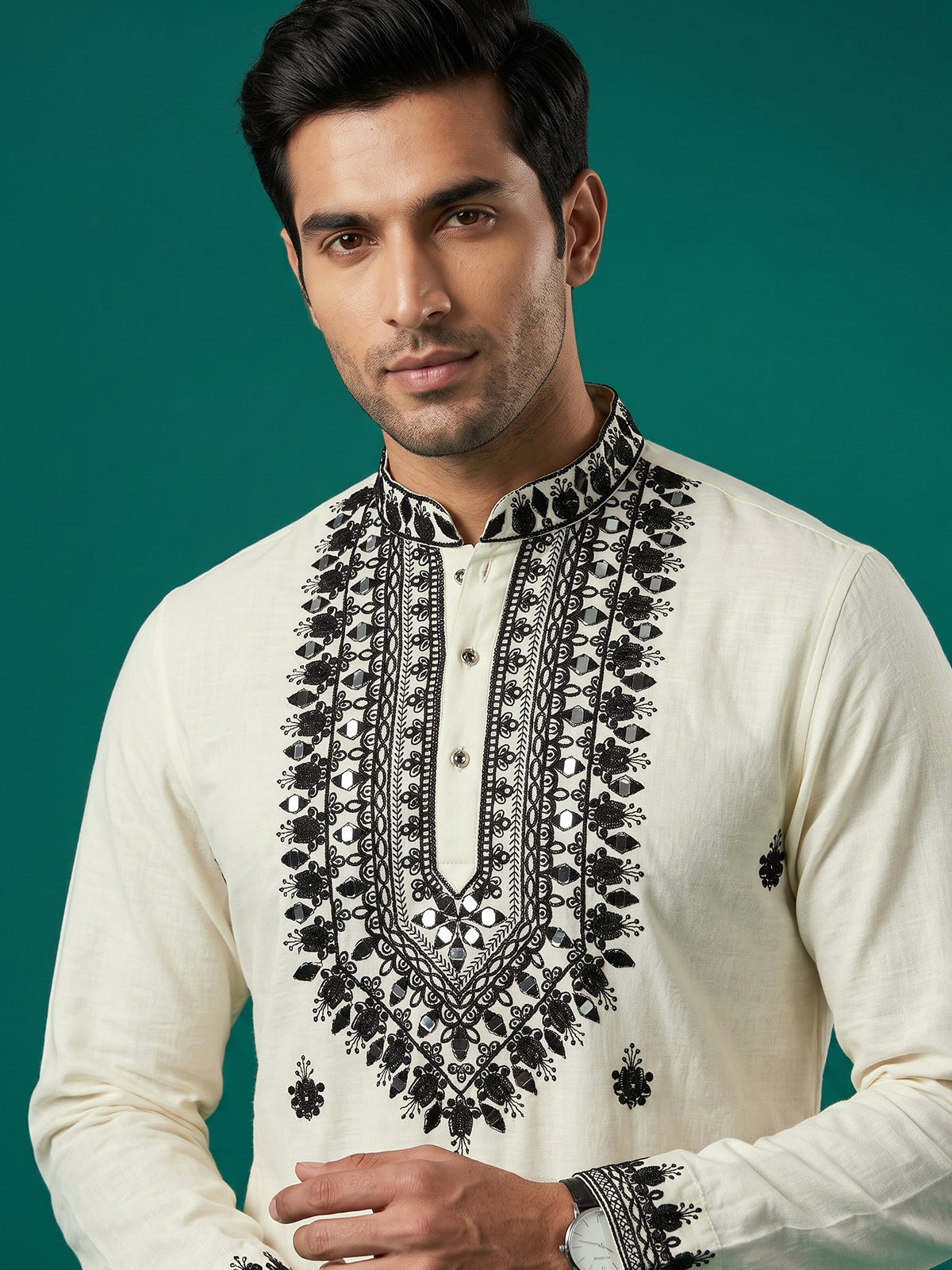 White men floral abhla chinese kurta