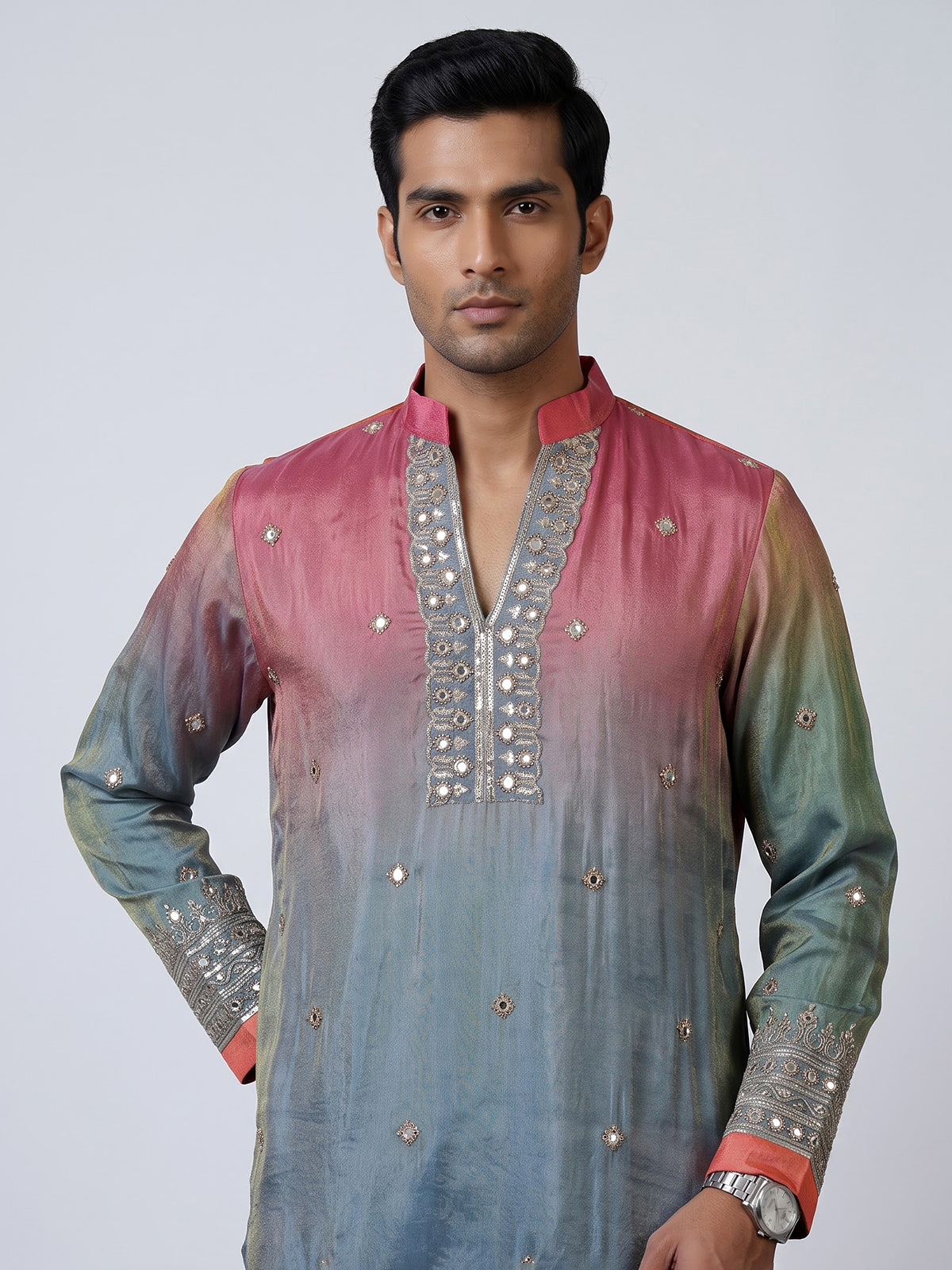 Pastel blue men abhla embellished kurta pajama