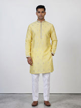Lemon yellow men silver zari kurta suit